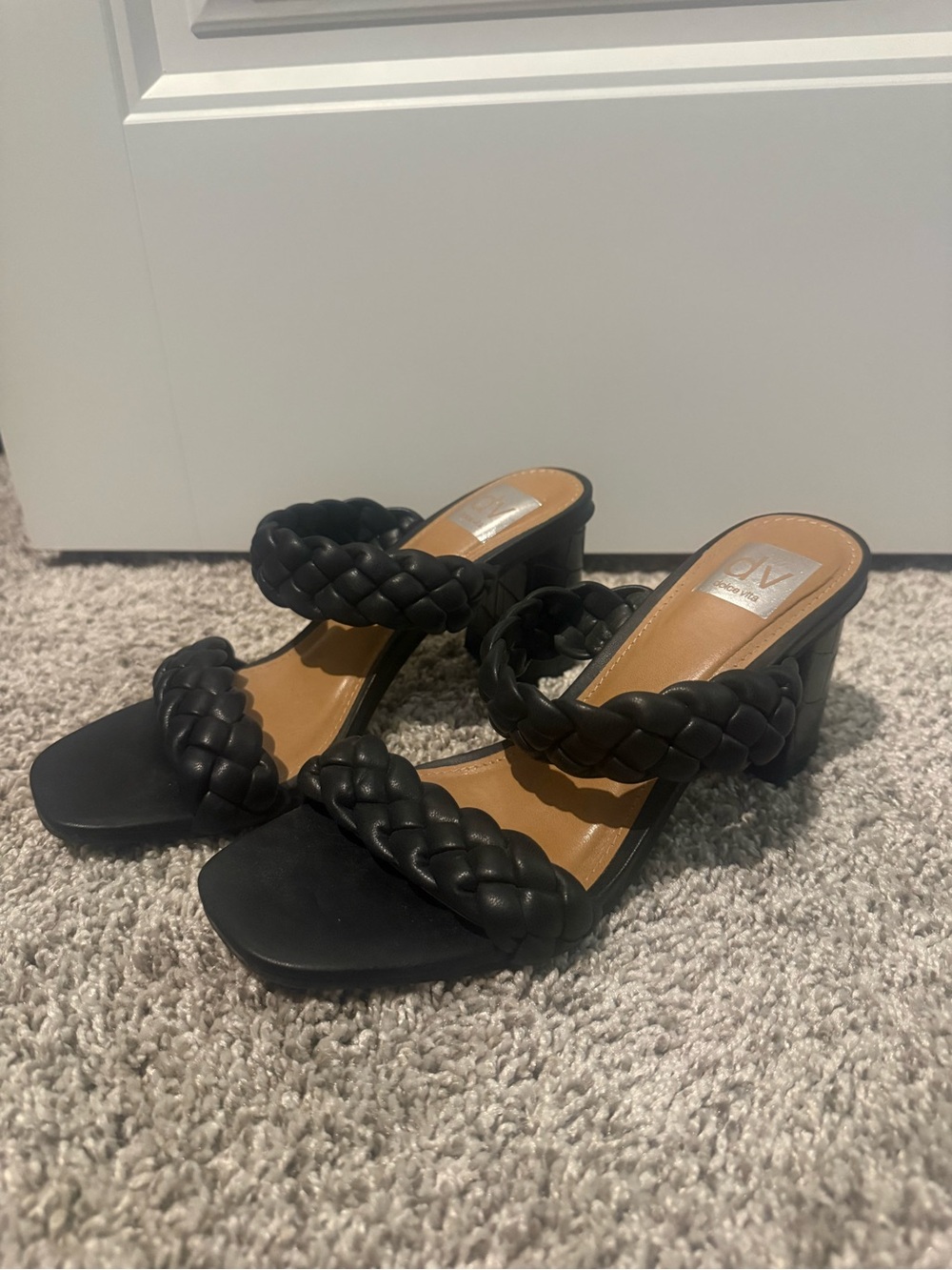 DV by Dolce Vita Black Braided Double-Strap Block Heel Mules